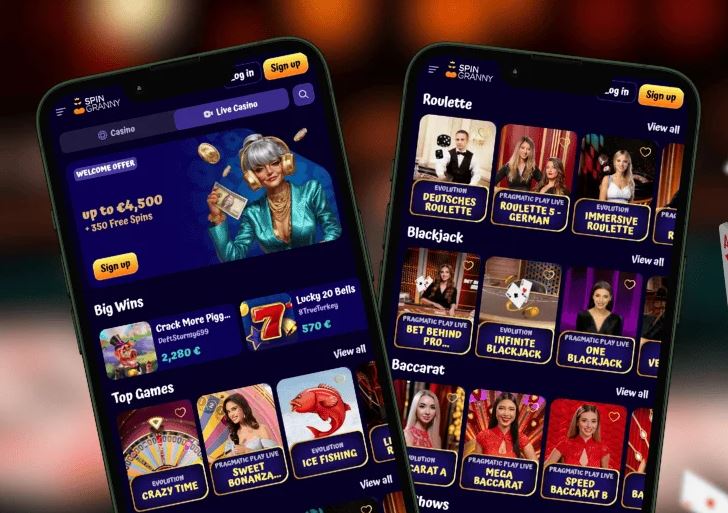 Gioca ai giochi dal vivo come roulette e blackjack su SpinGranny con offerta fino a €4.500